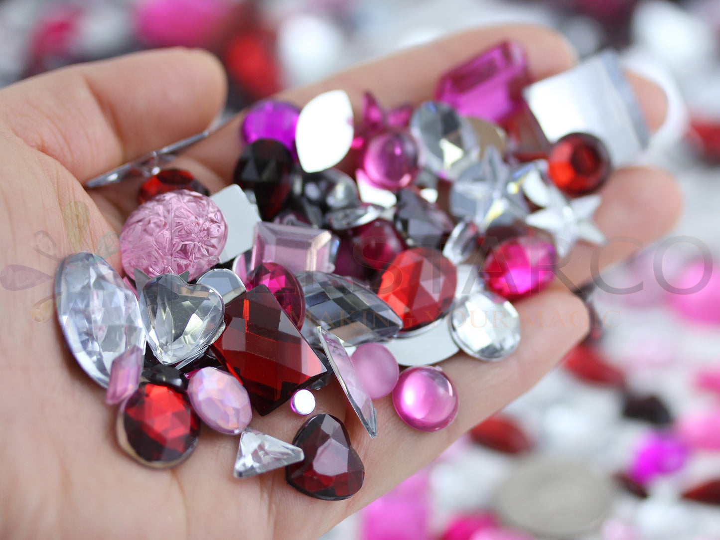 Valentine's Day Holiday Mix Red, Pink & Clear Flat Back Gems In Bulk
