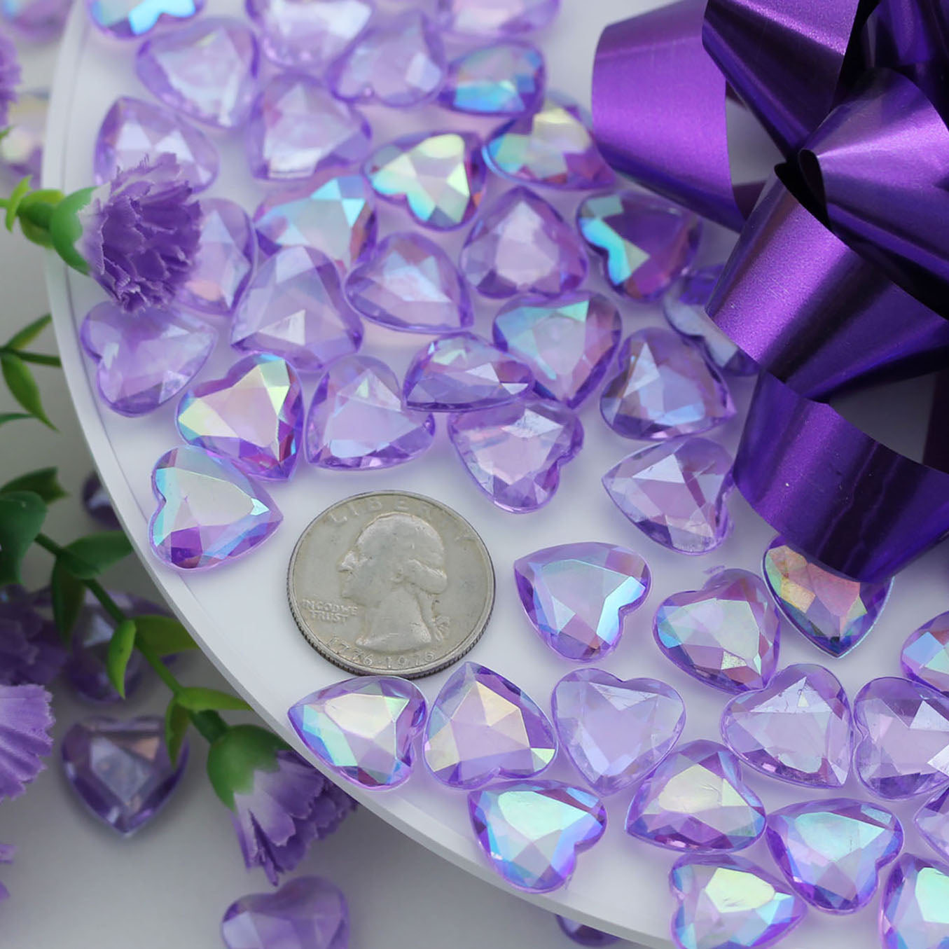 purple violet ab heart acrylic diamonds wedding plastic décor gems confetti table scatter aquarium jewels stones iridescent party stones special occasions bridal showers sparkling decorations  vase fillers centerpieces dazzle accent floral arrangements point back gemstones allstarco diy crafts crafting