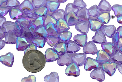 purple violet ab heart acrylic diamonds wedding plastic décor gems confetti table scatter aquarium jewels stones iridescent party stones special occasions bridal showers sparkling decorations  vase fillers centerpieces dazzle accent floral arrangements point back gemstones allstarco diy crafts crafting