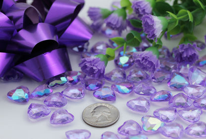 purple violet ab heart acrylic diamonds wedding plastic décor gems confetti table scatter aquarium jewels stones iridescent party stones special occasions bridal showers sparkling decorations  vase fillers centerpieces dazzle accent floral arrangements point back gemstones allstarco diy crafts crafting