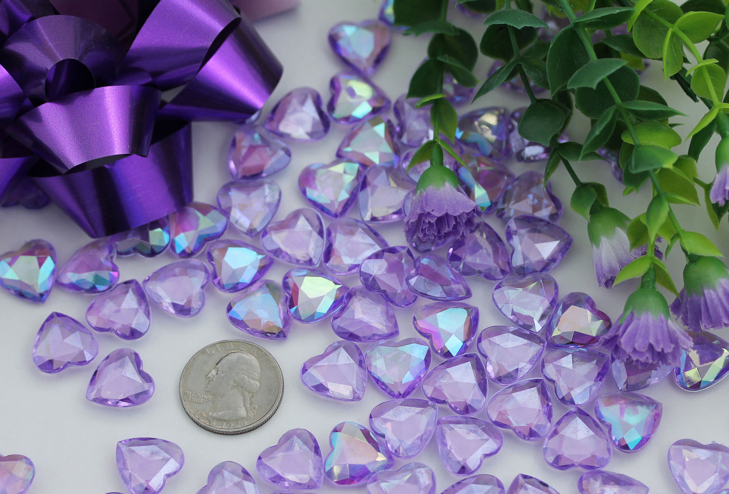 purple violet ab heart acrylic diamonds wedding plastic décor gems confetti table scatter aquarium jewels stones iridescent party stones special occasions bridal showers sparkling decorations  vase fillers centerpieces dazzle accent floral arrangements point back gemstones allstarco diy crafts crafting